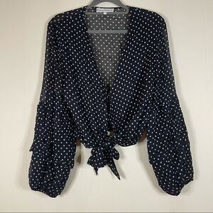 Karina Grimaldi Polka Dot Tie Front Crop Top
